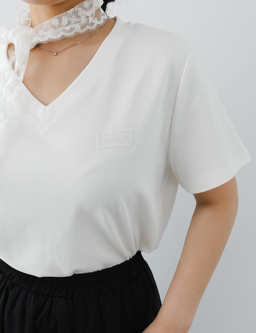 MISS. Cooling V-Neck Lace Plus Size Embroidered Tee (with Scarf)