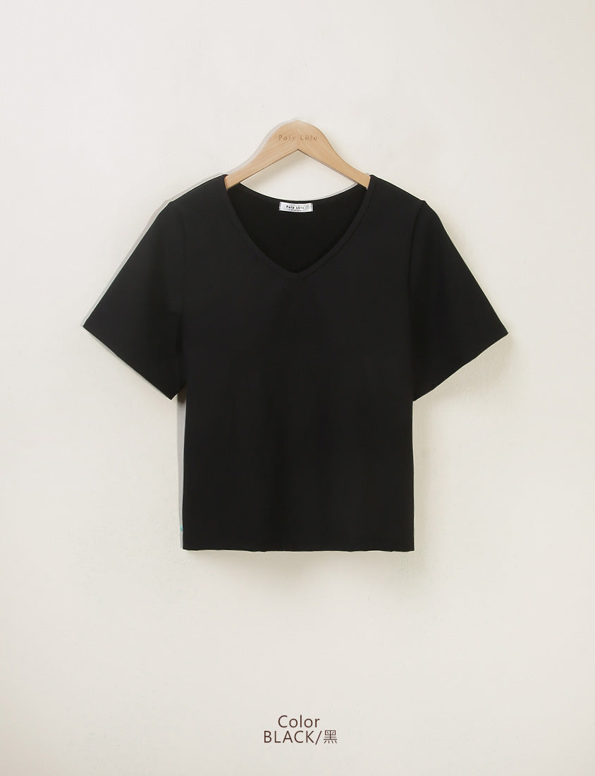 Pobra. Airy Ribbed V-Neck Short Sleeve Plus Size Bratop