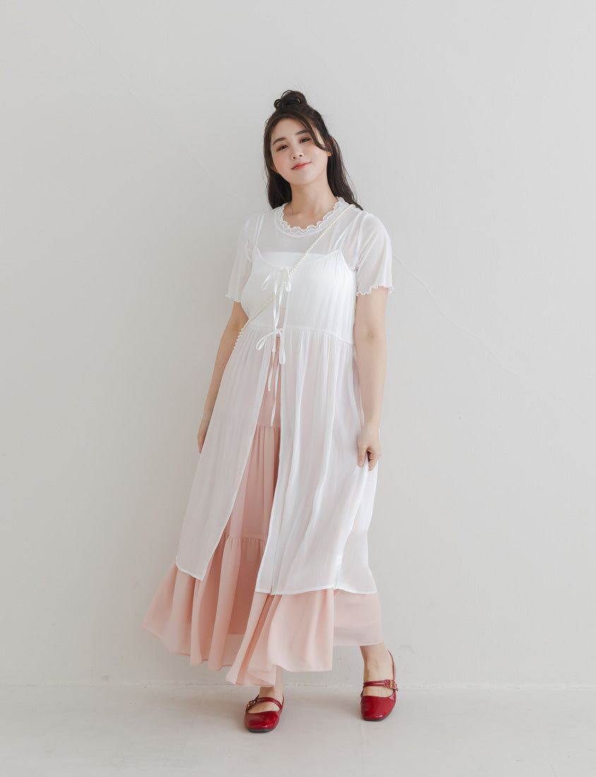 Double Layered Ruffle Sheer Stretch Plus Size Top