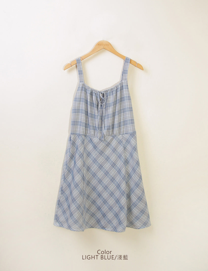 Preppy Adjustable Plaid Plus Size Mini Dress