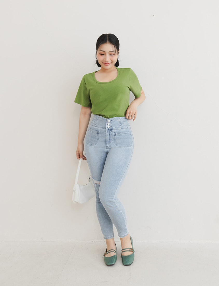U-Neck Multicolor Plus Size Comfy Slim Tee