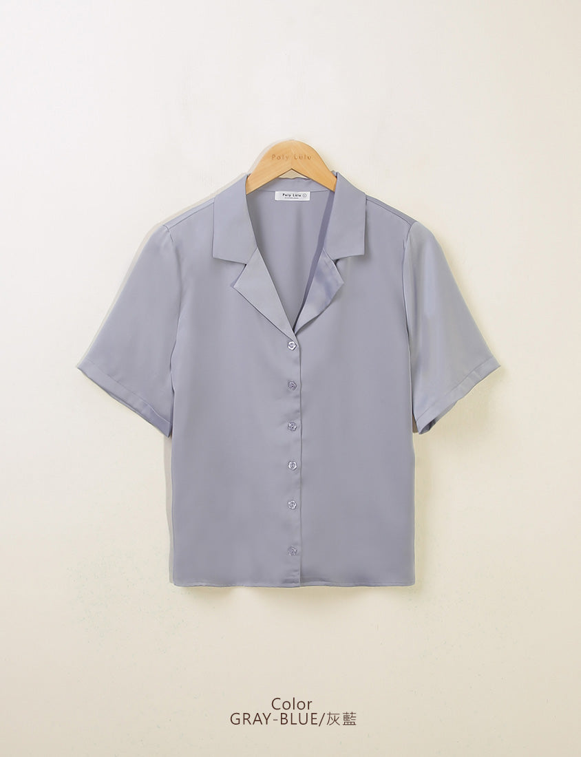 MISS. Glossy Satin Cuban Collar Plus Size Shirt With Floral Buttons