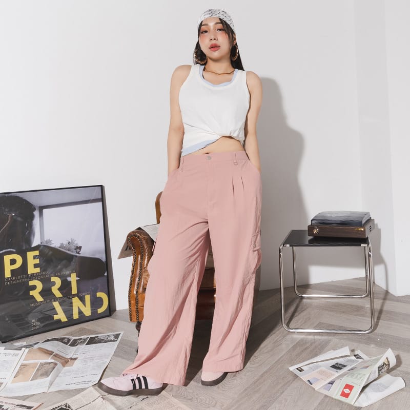 MUA! Edgy Pleated Back Elastic Nylon Plus Size Cargo Pants