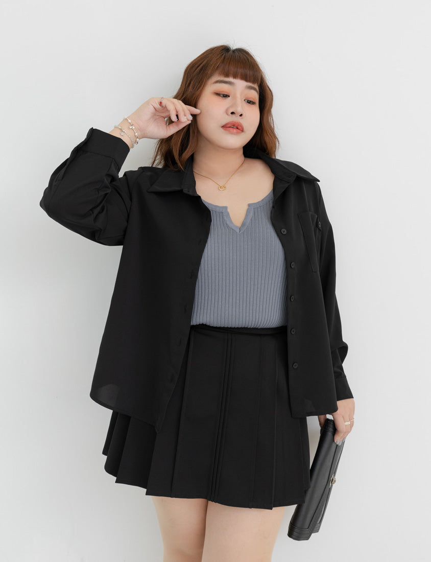 MISS. Wrinkle-Resistant Textured Multicolor Pocket Plus Size Shirt