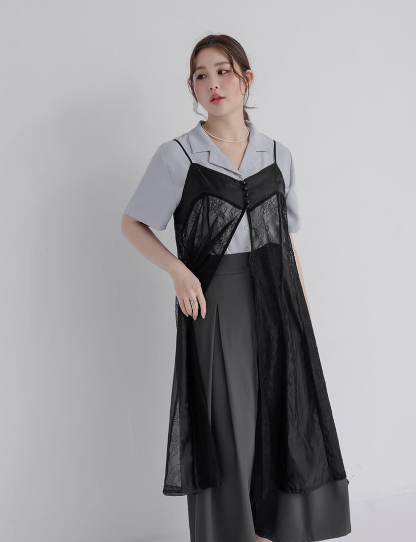 MISS. Elegant Sheer Lace Adjustable Strap Plus Size Cover Up