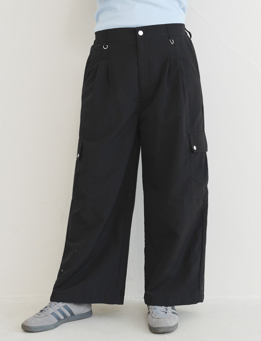 MUA! Edgy Pleated Back Elastic Nylon Plus Size Cargo Pants