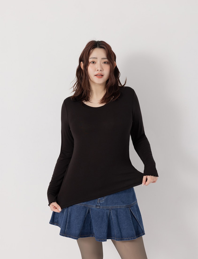 Sheer Tencel Wool Crew Neck Plus Size Long Sleeve Top