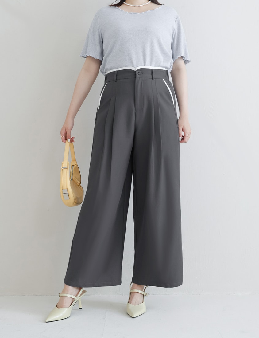 MISS. Contrast Waist Pleated Plus Size Trousers