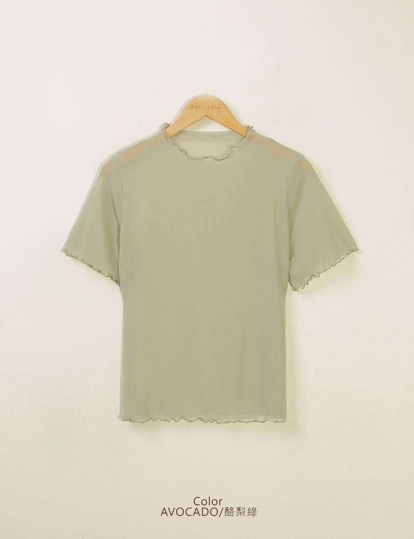 MISS. Sheer Wavy Edge Korean Style Plus Size Short Sleeve Top