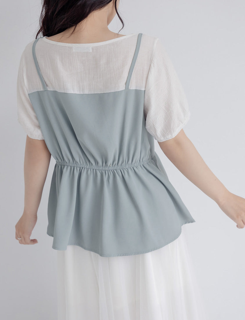 Faux Two-Piece Ruffle-Trim Layered-Look Plus Size Peplum Blouse