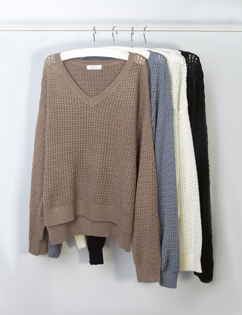 Anti-Pilling V-Neck Eyelet Plus Size Knit Top