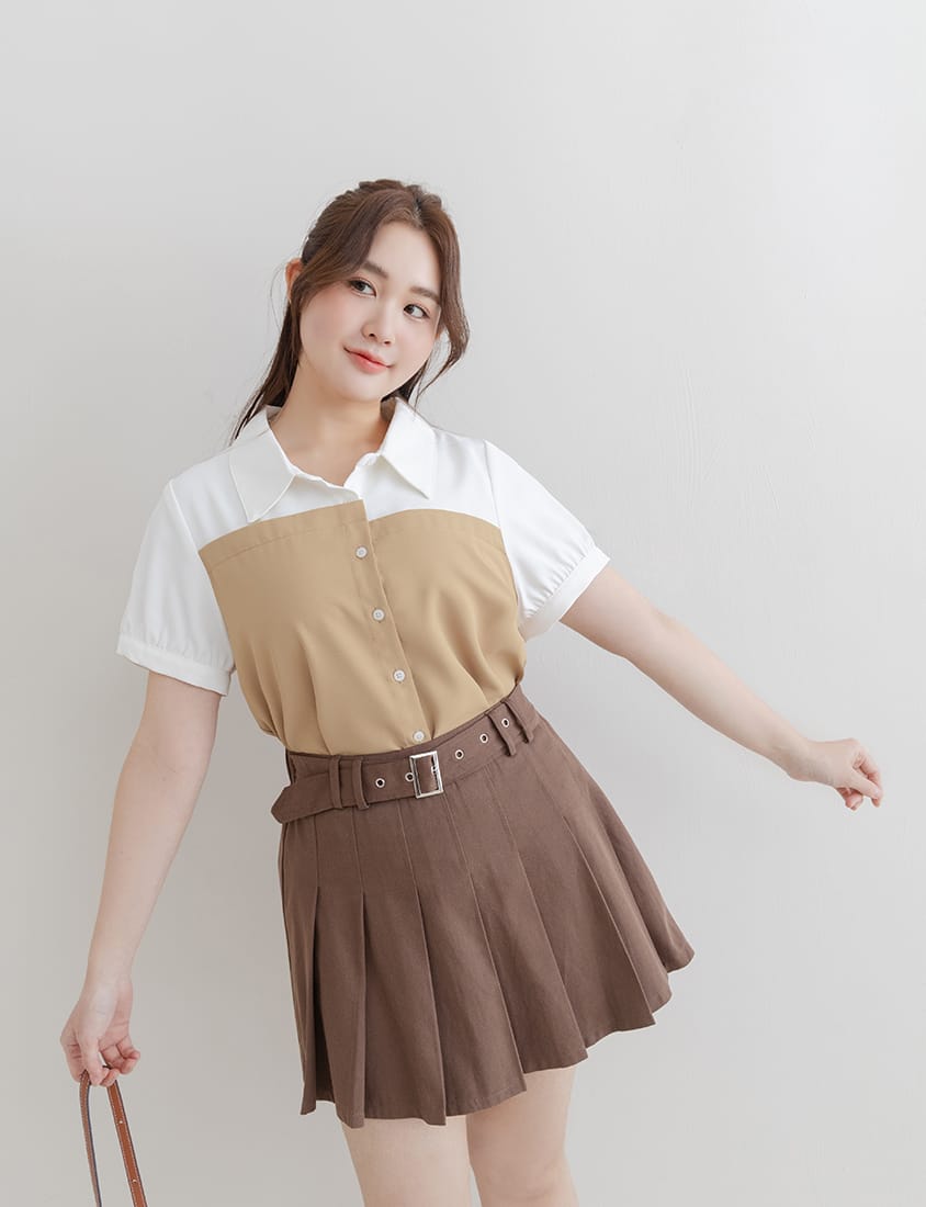 Faux Two-Piece Asymmetric Color-Block Plus Size Shirt