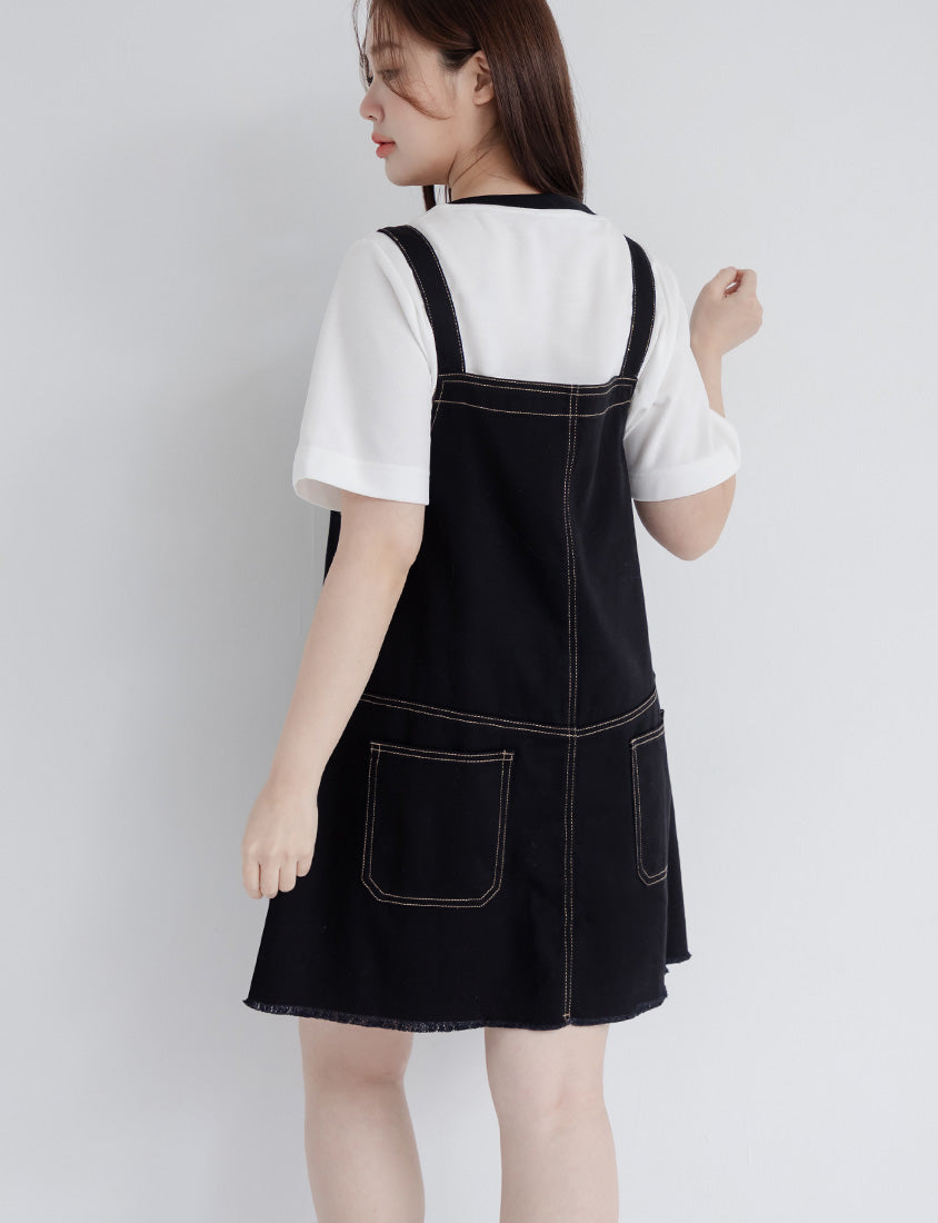 Adjustable Twill Cotton Strap Plus Size Midi Dress