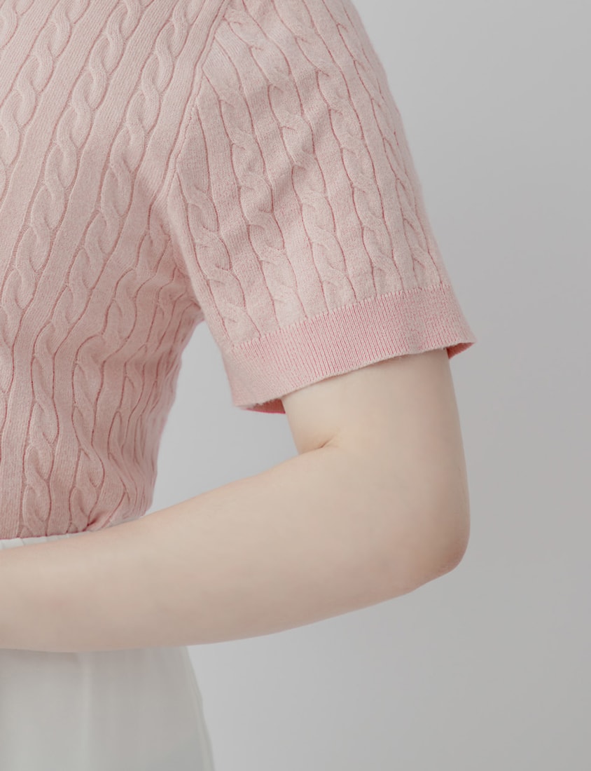 Crewneck Cable Knit Short Sleeve Top