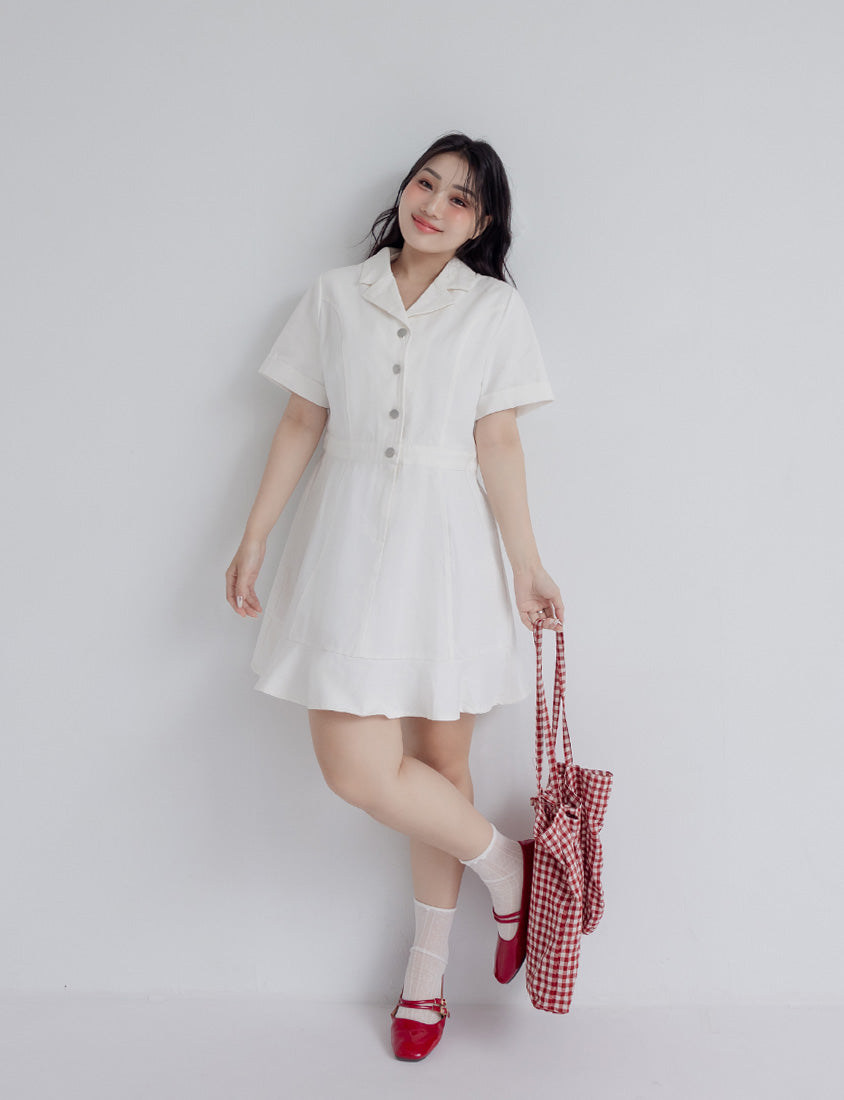 Twill Cuban Collar Cargo Ruffle Hem Plus Size Mini Dress