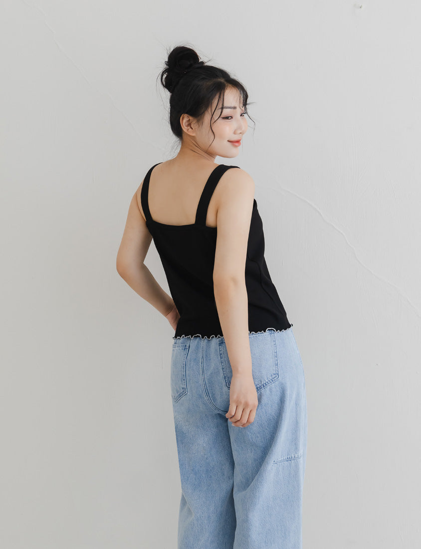 Ribbed Wide Strap Wavy Edge Plus Size Tank Top