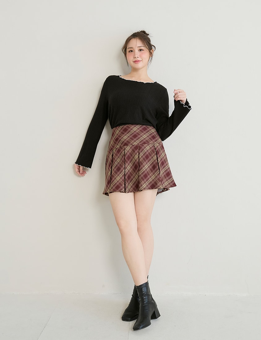 Contrast Lettuce-Edge Jacquard Plus Size Long Sleeve Top