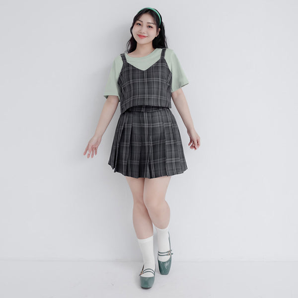 Korean Preppy Adjustable Plaid Plus Size Vest