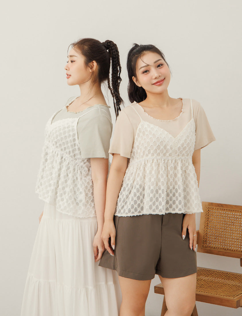 Two-Piece Japanese-Style Color-Block Plus Size Top Set