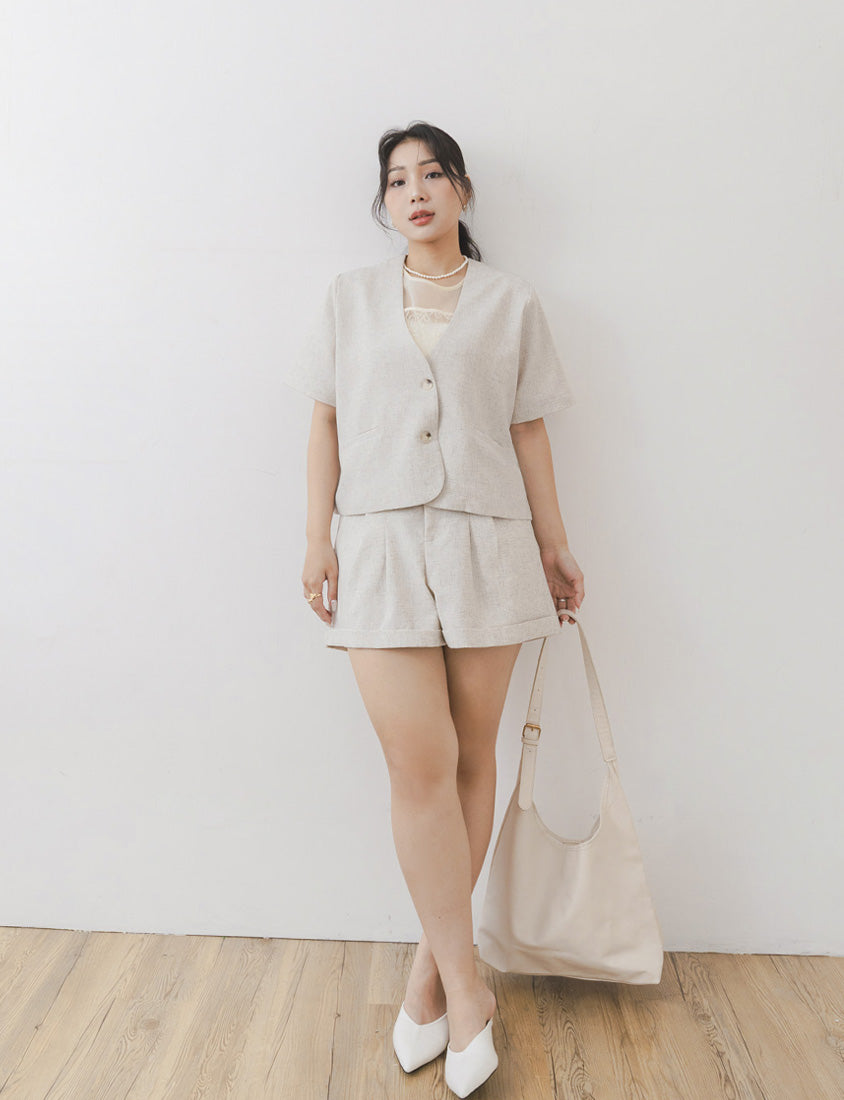 MISS. Wrinkle-Resistant Soft Linen Collarless Blazer Plus Size Jacket