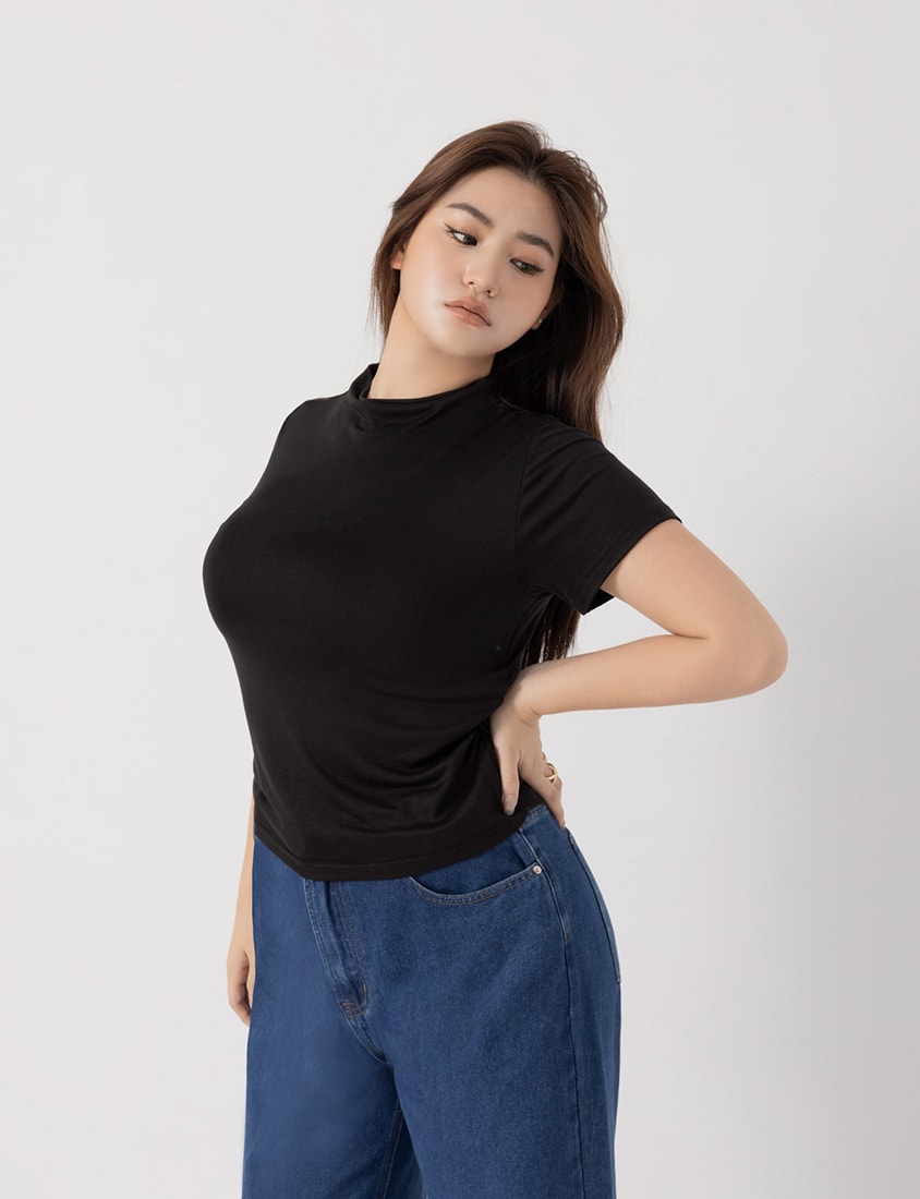 MUA! Sheer Tencel Wool Mock-Neck Plus Size Top