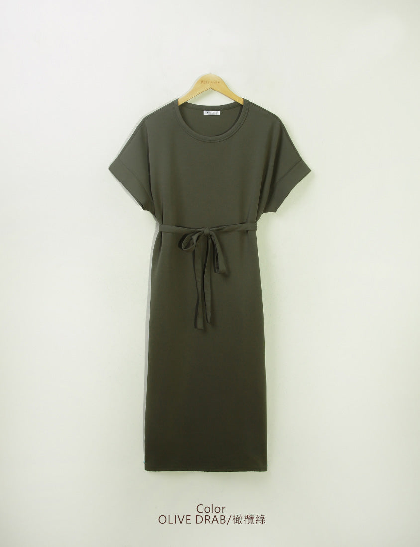 Casual Crew Neck Waist Tie Plus Size Maxi Dress