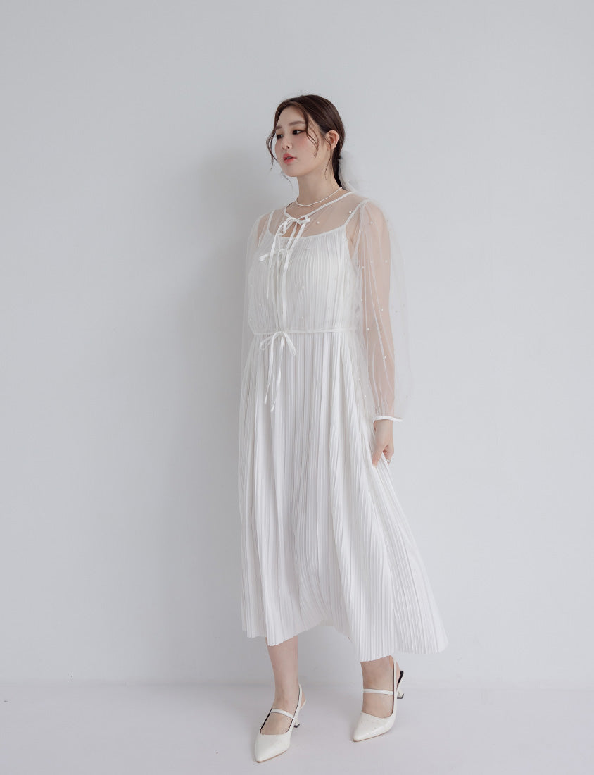 MISS. Romantic Sheer Pearl-Embellished Tie Plus Size Blouse