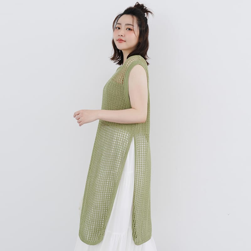 Japanese Style Side Slit Long Knit Plus Size Vest
