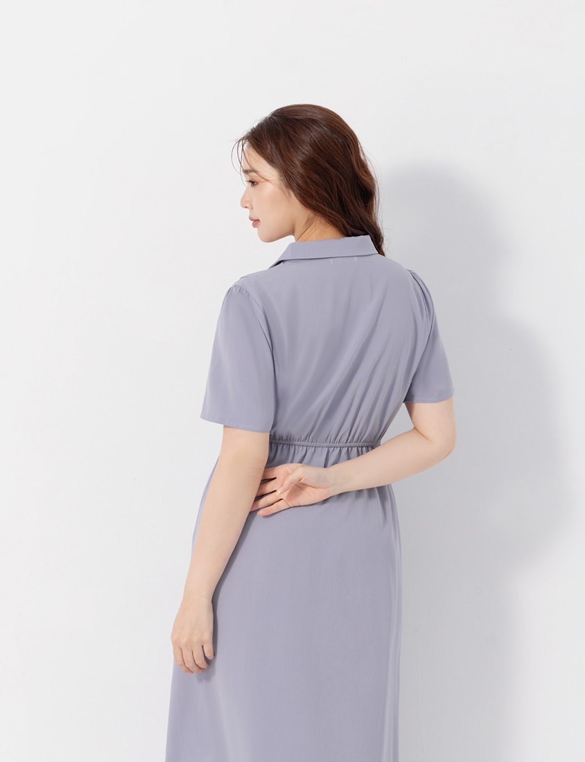 Pleated Textured Button-Down Elastic Back Plus Size Maxi Dress