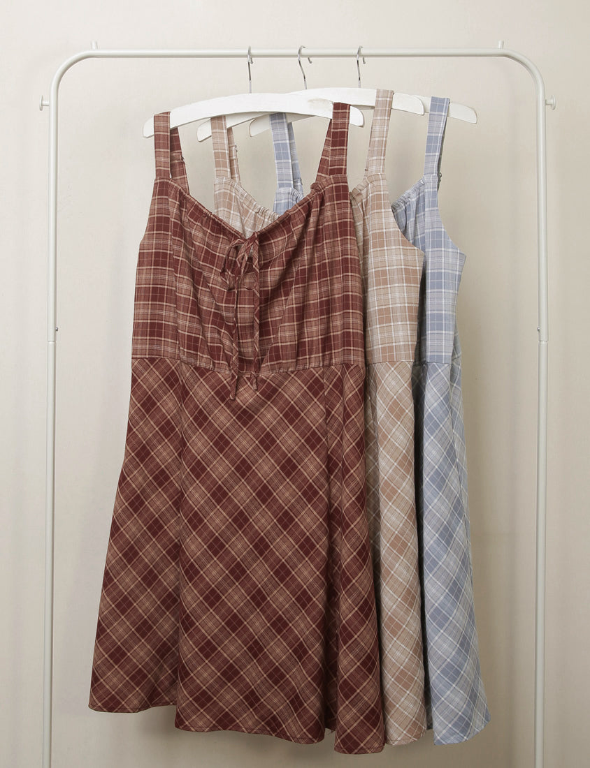 Preppy Adjustable Plaid Plus Size Mini Dress