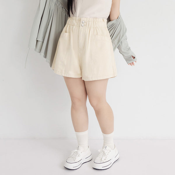 Playful Bubble Hem Twill Drawstring Plus Size Shorts