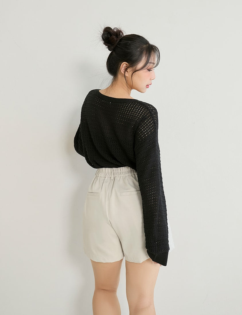 Anti-Pilling V-Neck Eyelet Plus Size Knit Top