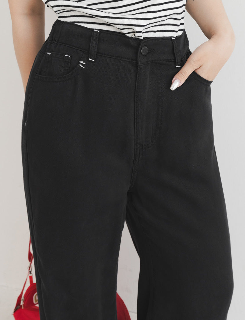 Lyocell Cooling Contrast Stitch Slit Plus Size Wide-Leg Pants