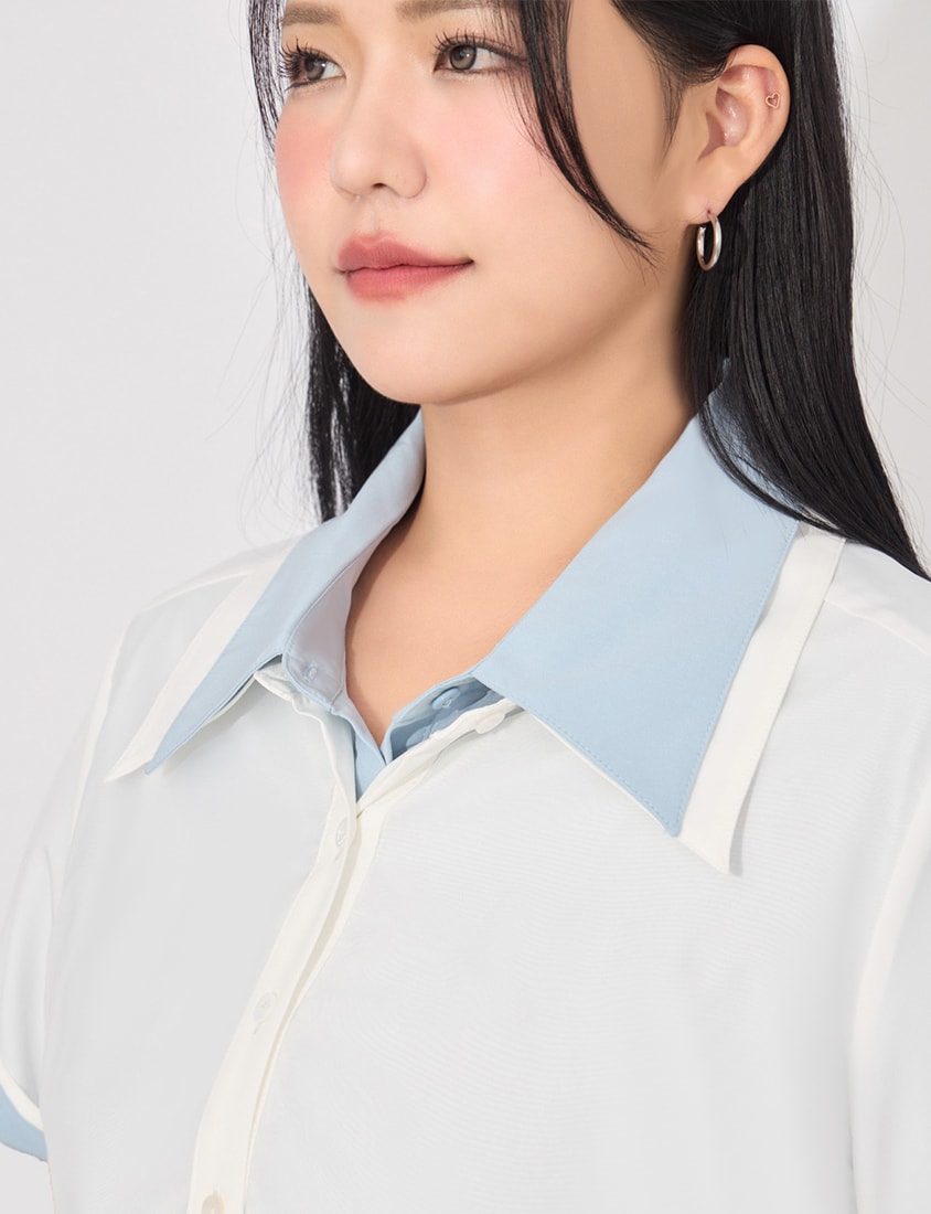 MORE U Elegant Sheer Double-Layer Plus Size Shirt