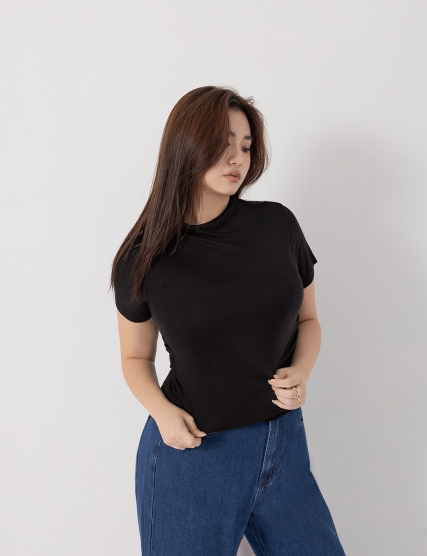MUA! Sheer Tencel Wool Mock-Neck Plus Size Top