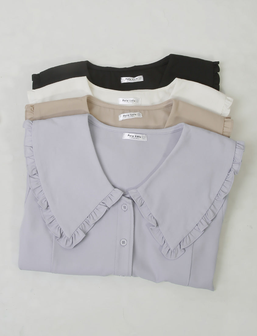 Playful Large Ruffle Collar Plus Size Short Sleeve Top