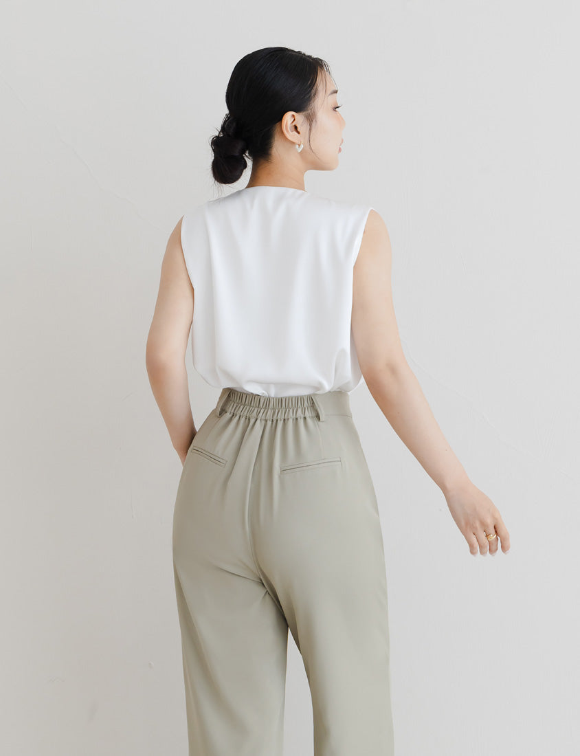 MISS. Subtle Sheen V-Neck Wide Strap Plus Size Pleated Tank