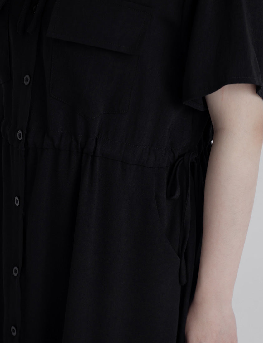 Cargo Hooded Button-Up Plus Size Maxi Dress