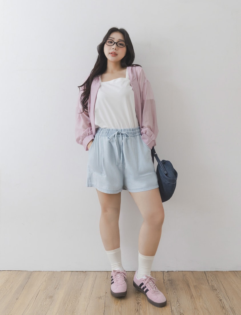 Semi-Sheer Drawstring Hem Hooded Plus Size Jacket