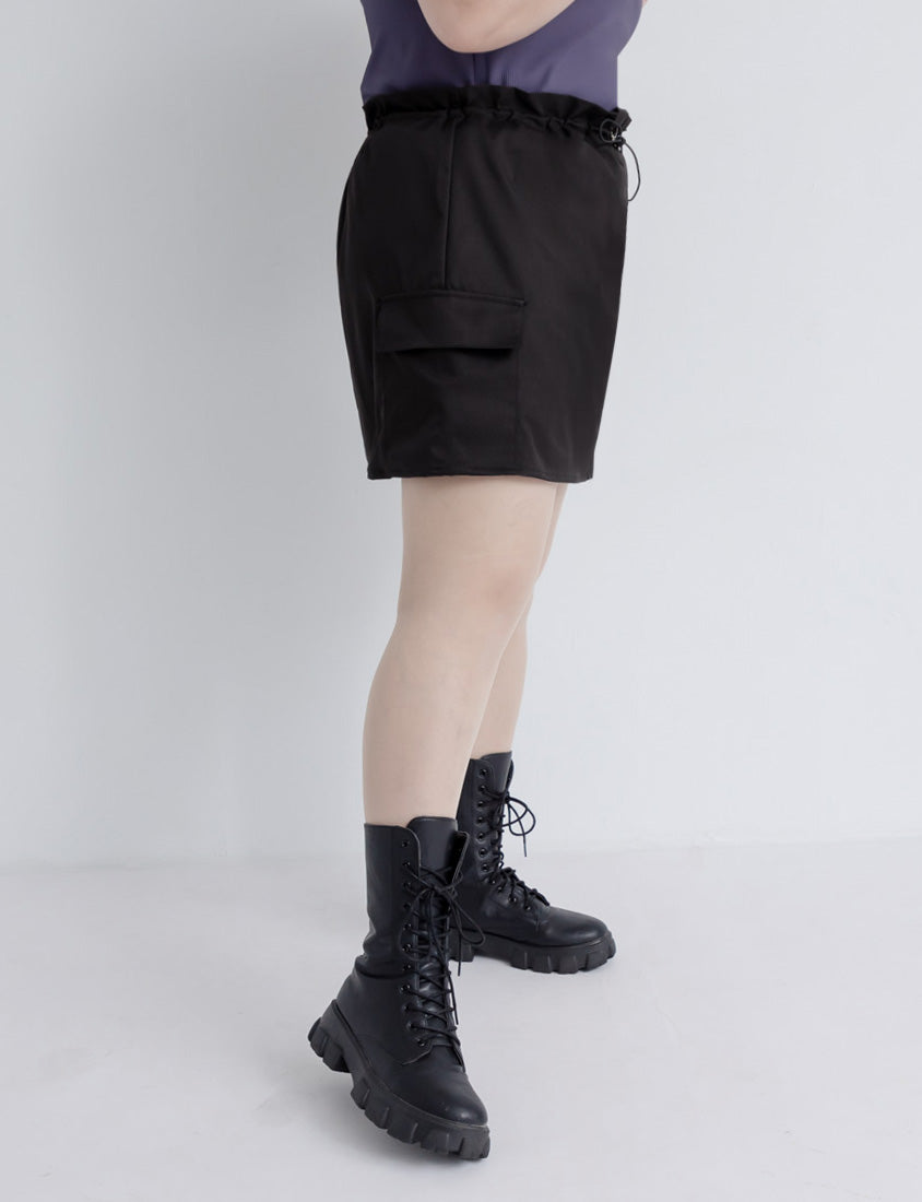 Sweet & Edgy Drawstring Cargo Plus Size Mini Skirt (With Inner Shorts)