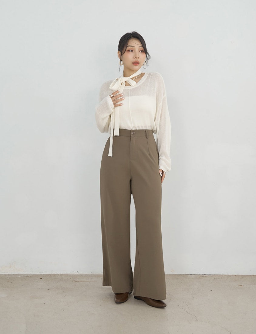 MISS. Korean Sheer Knit Plus Size Long Sleeve Top (with Waist Tie)