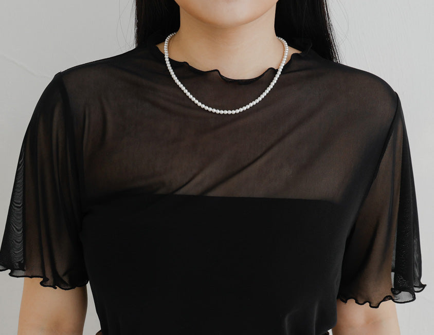 MISS. Sheer Wavy Edge Korean Style Plus Size Short Sleeve Top