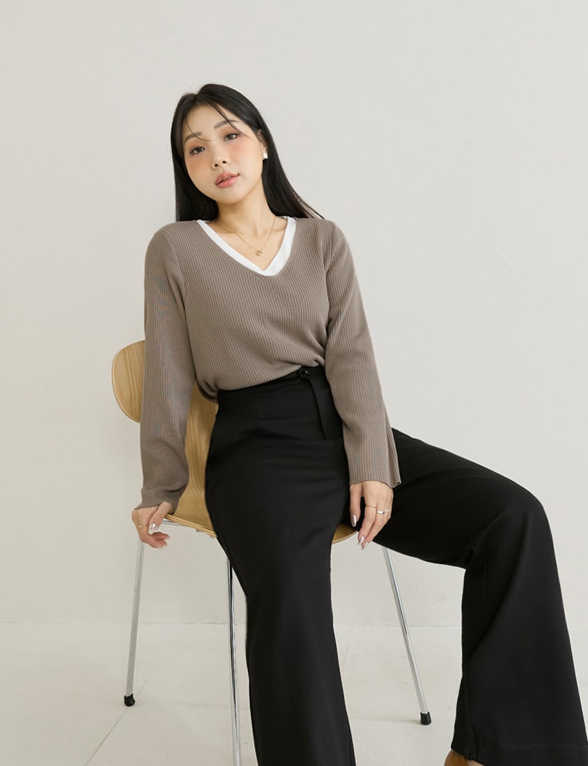 MISS. Faux Two Piece Ribbed Knit Plus Size Long Sleeve Top