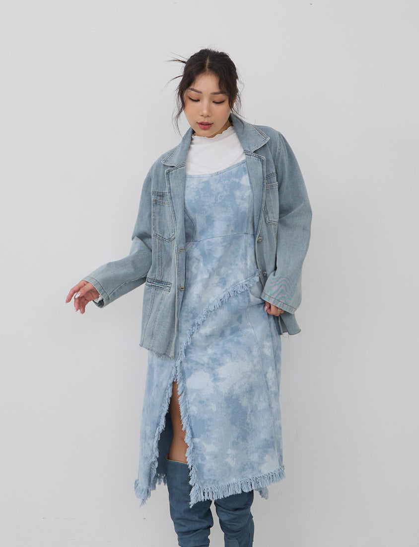 Vintage Washed Denim Plus Size Blazer (Unisex)