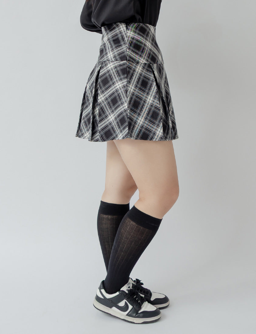 Preppy Pleated Plaid Plus Size Mini Skirt