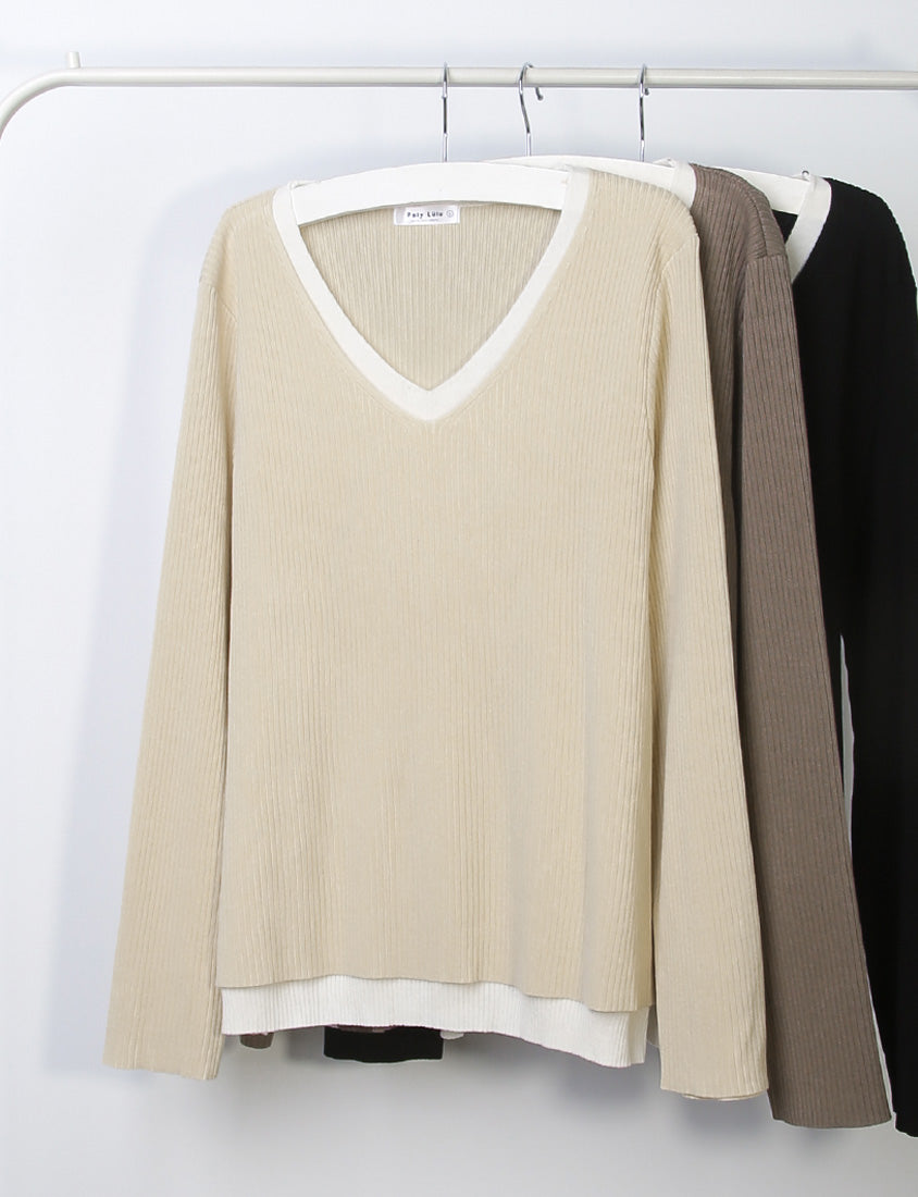 MISS. Faux Two Piece Ribbed Knit Plus Size Long Sleeve Top