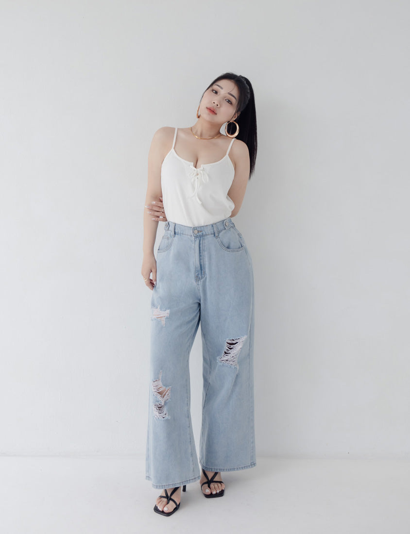 MUA! Distressed Denim Elastic Back Plus Size Wide Leg Jeans
