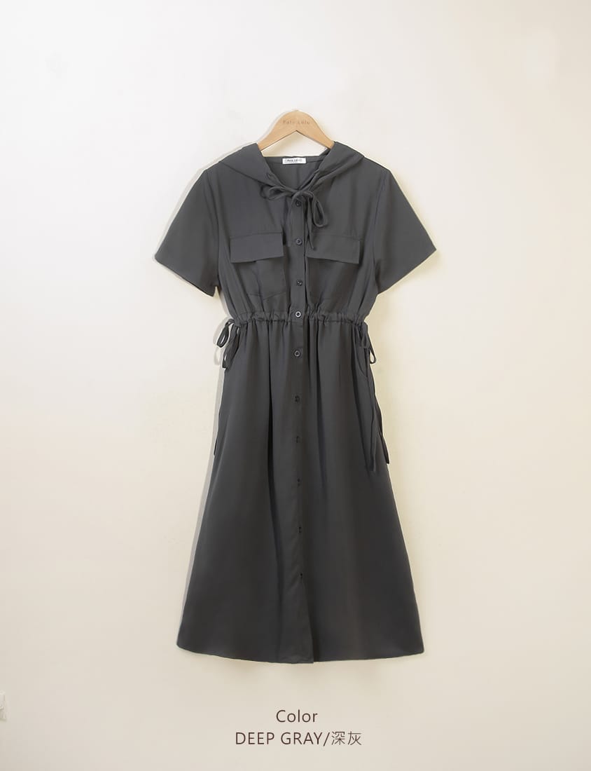 Cargo Hooded Button-Up Plus Size Maxi Dress