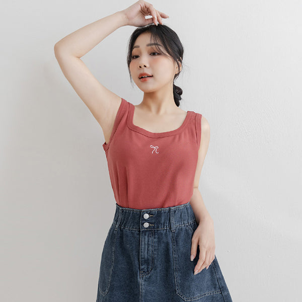 Crew Neck Bow Tie Embroidered Plus Size Cami