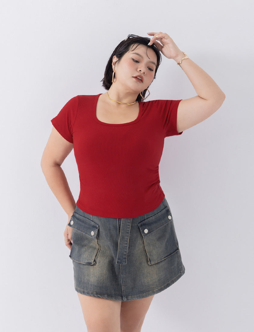 MUA! Washed Denim Plus Size Utility Skort with Belt